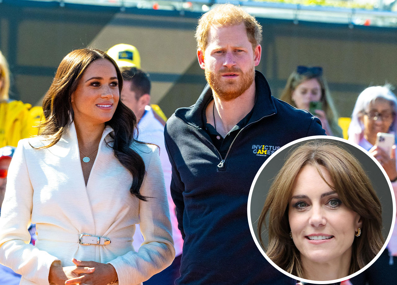 Prince Harry and Meghan Markle with Kate Middleton in circle