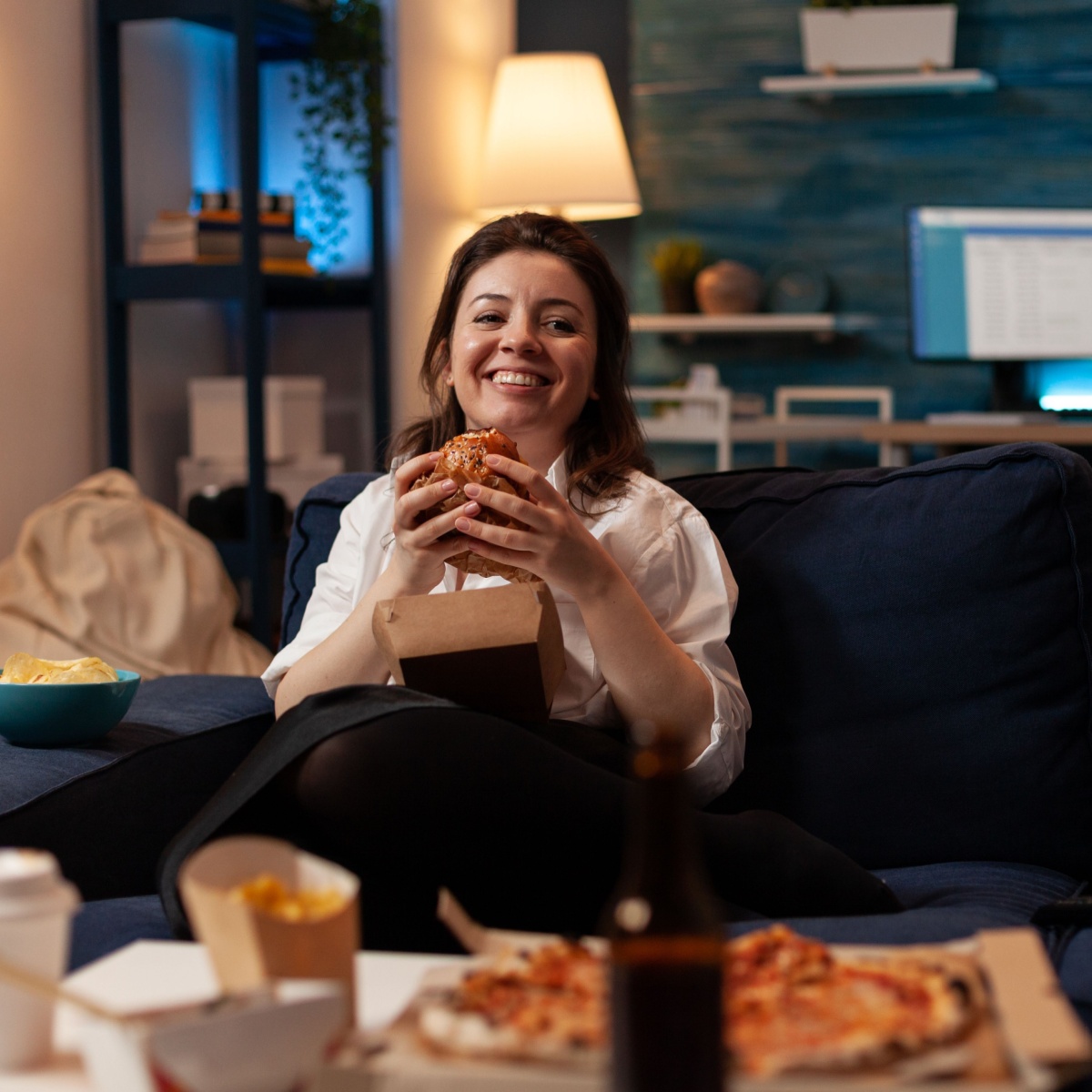 woman eating late night meal