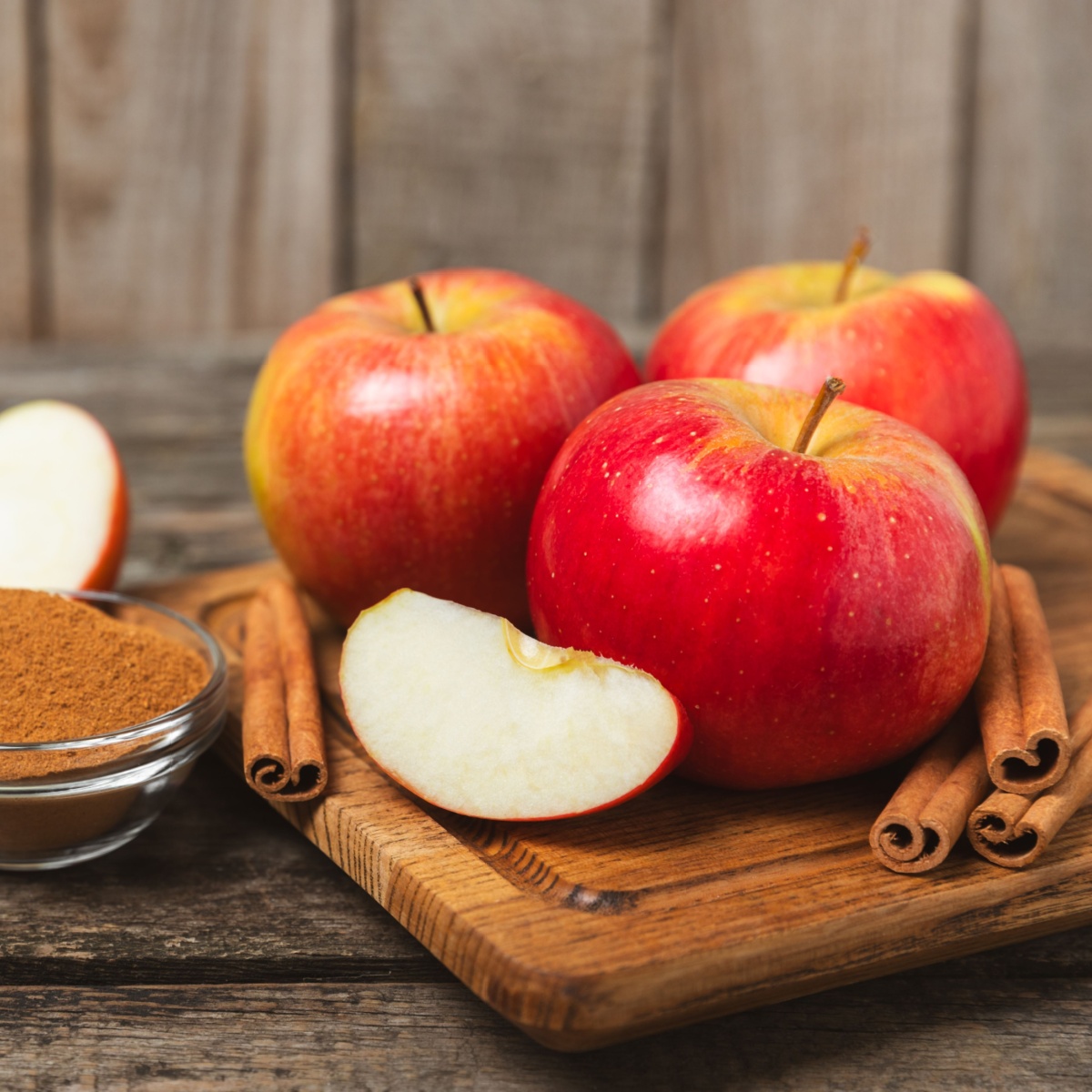 apples on a wooden board