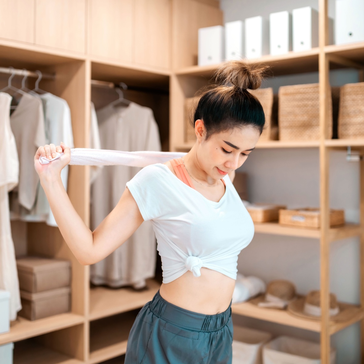 girl doing towel stretch