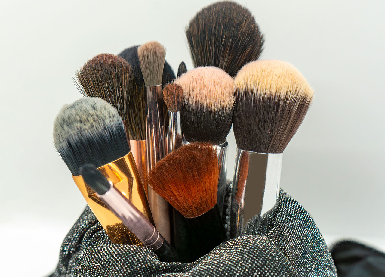 collection of makeup foundation brushes