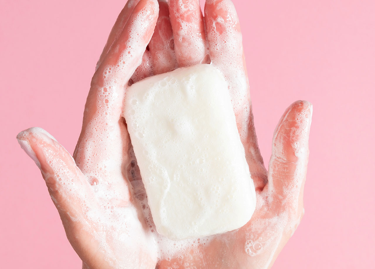 bar soap in someones hands