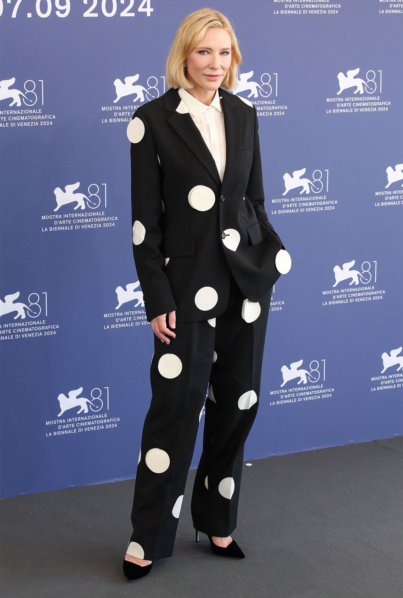 Cate Blanchett 81st Venice International Film Festival Disclaimer photocall Moschino polka dot suit