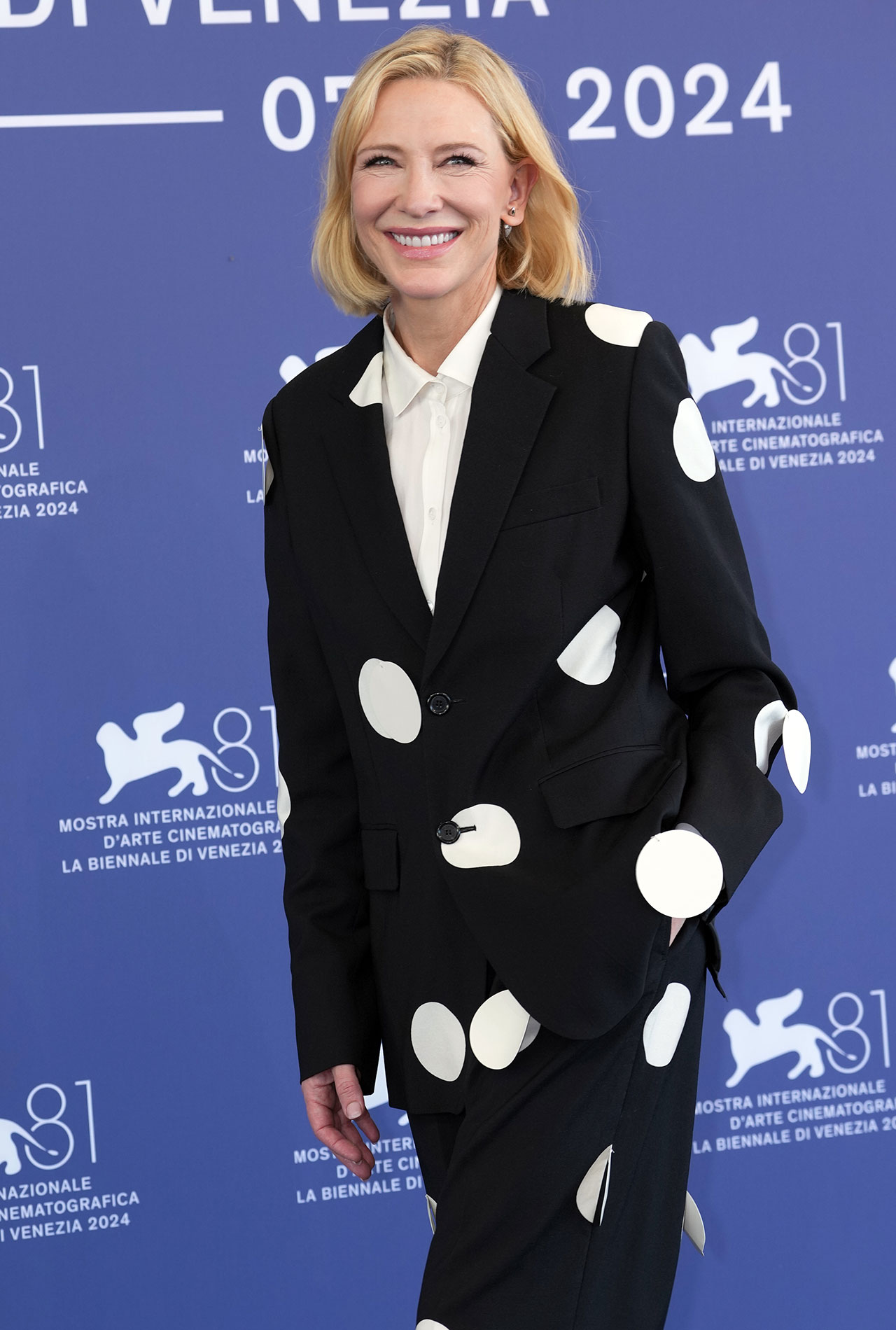 Cate Blanchett 81st Venice International Film Festival Disclaimer photocall Moschino suit