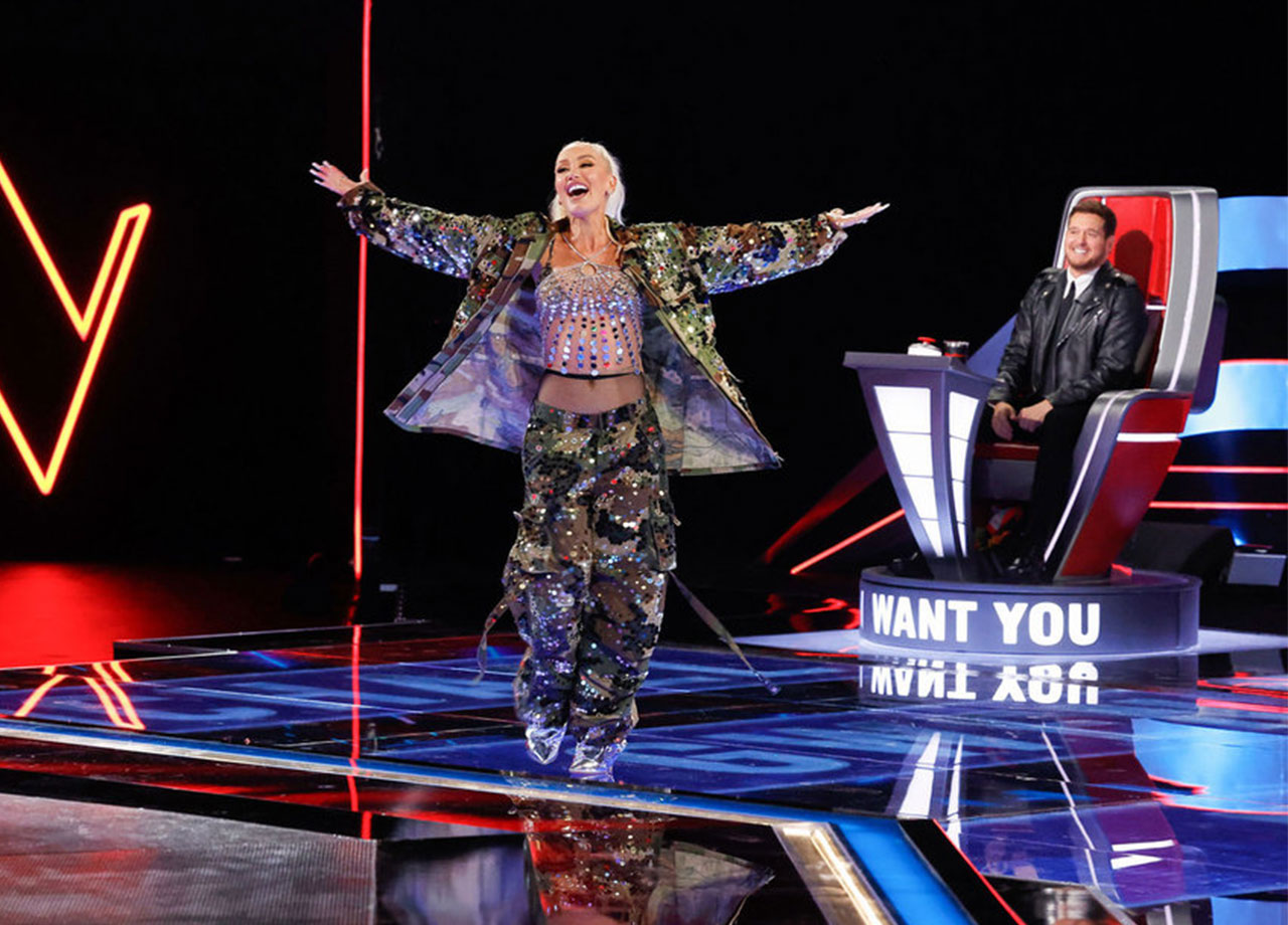 Gwen Stefani The Voice season 26 premiere camo outfit