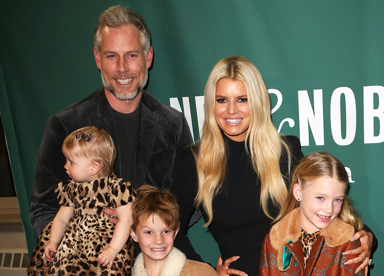 Jessica Simpson and Eric Johnson with their kids at Open Book launch