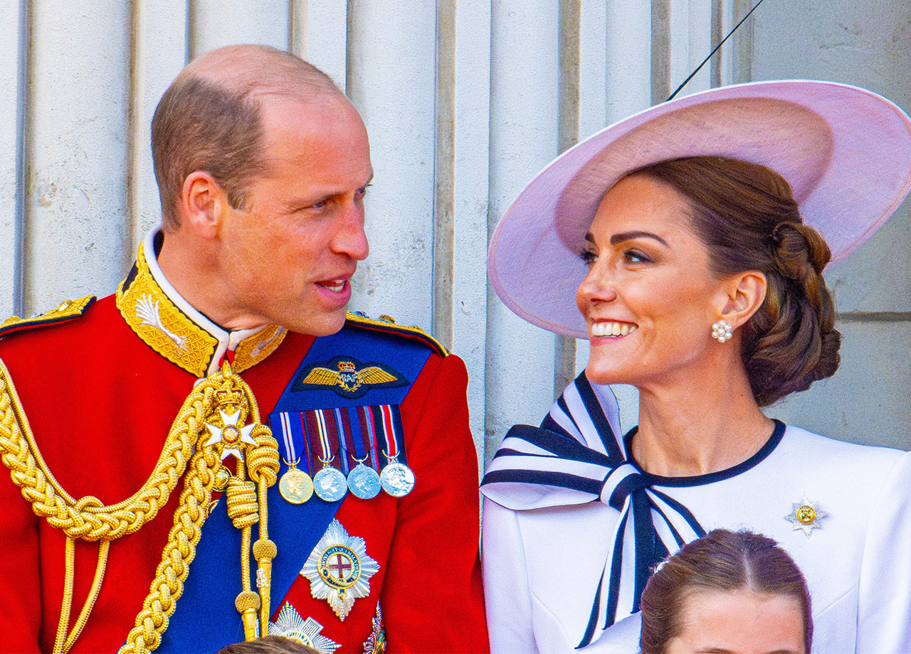 Prince William and Kate Middleton looking happy at Trooping the Color