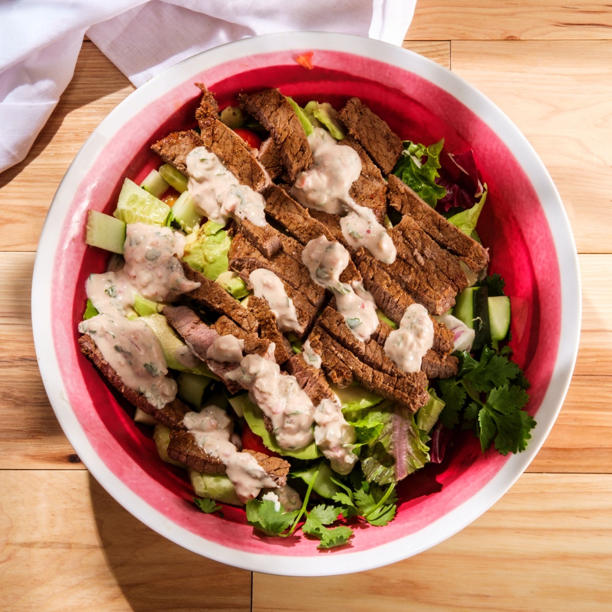 bowl of steak salad