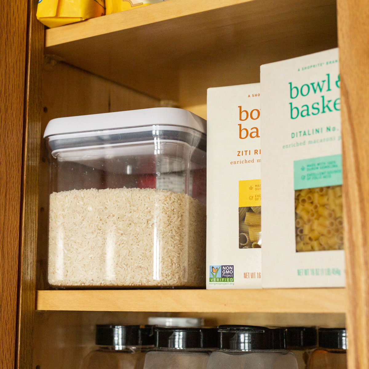 rice and pasta in pantry