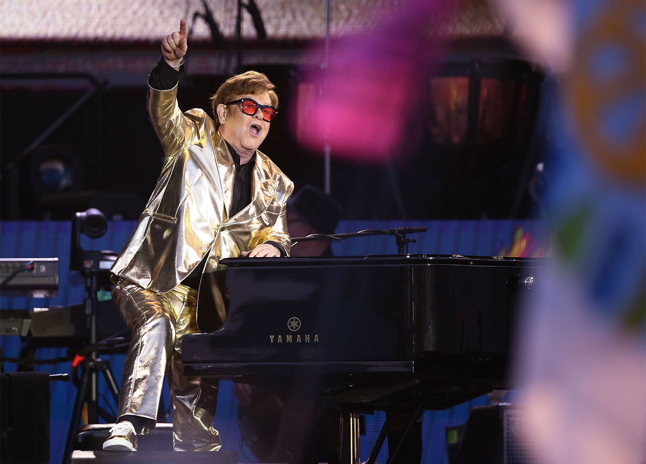 Elton John performing during Glastonbury Festival 2023