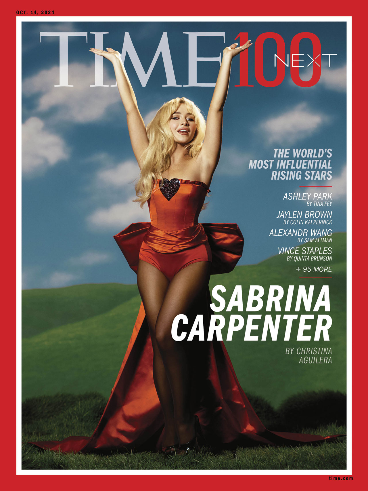 Sabrina Carpenter Time magazine cover vintage Victorias Secret red bustier dress