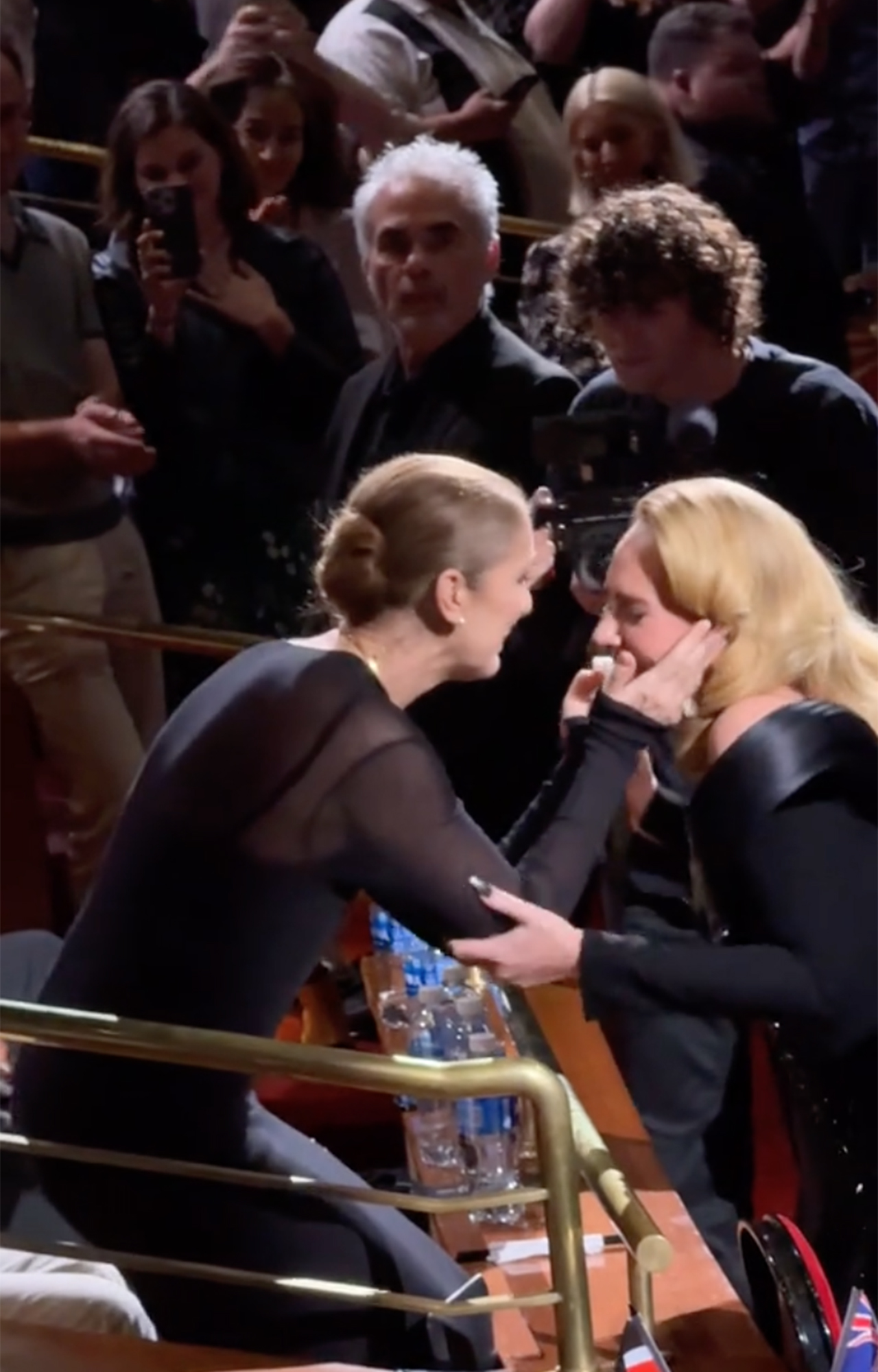 Adele and Celine Dion embrace at Adele's show in Las Vegas