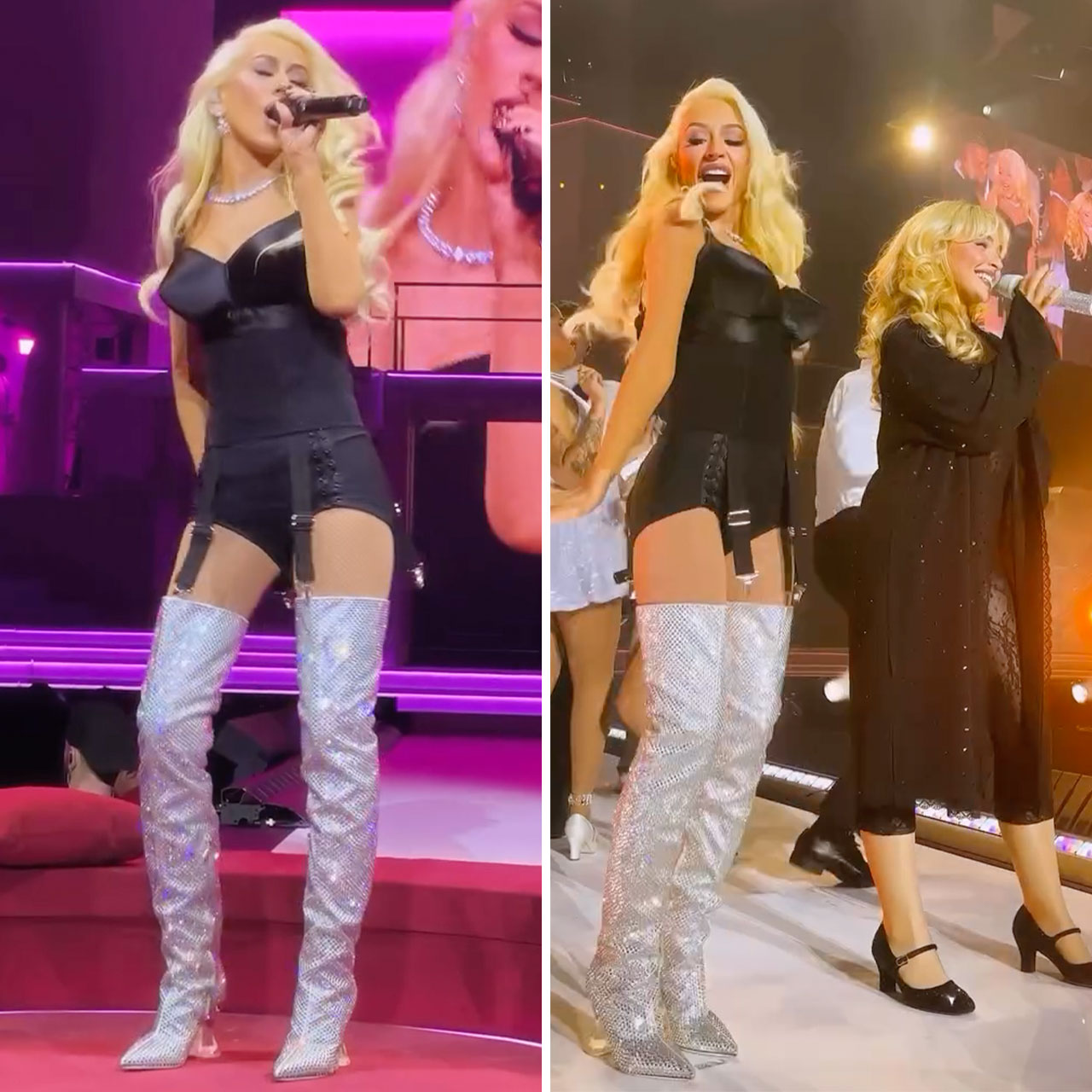 Christina Aguilera performing with Sabrina Carpenter