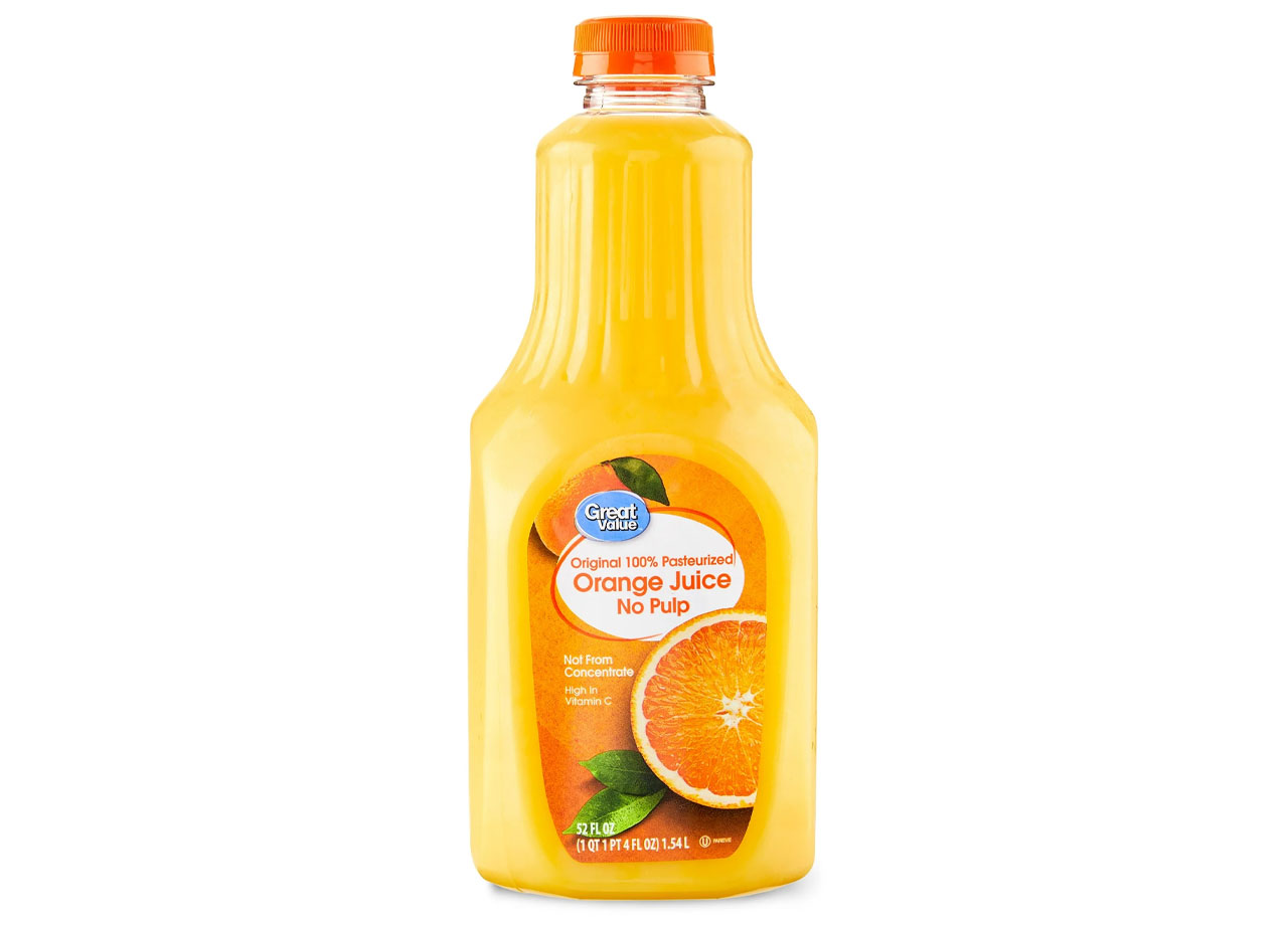 Great value 100 pasteurized orange juice with no pulp