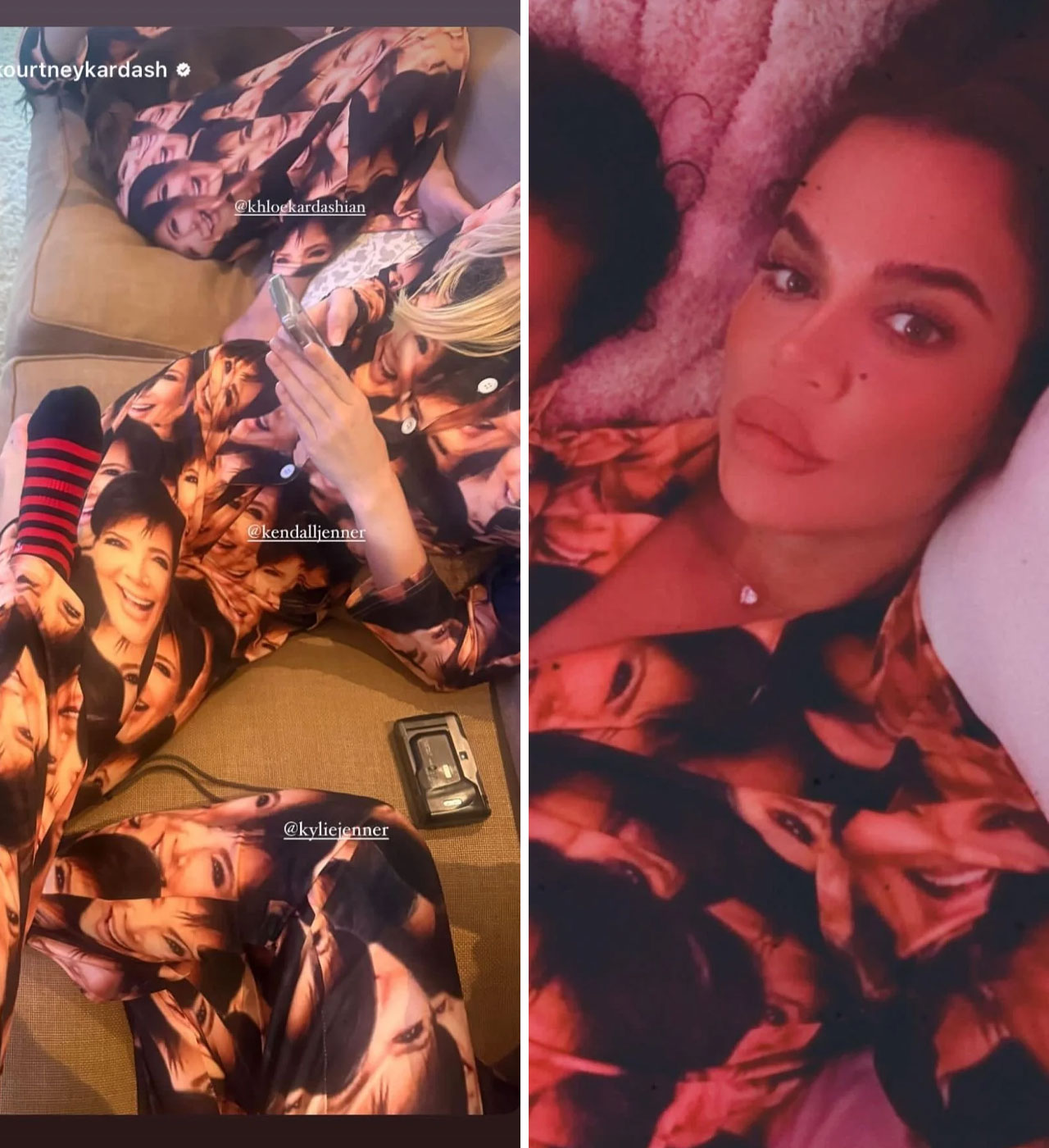 Kardashian family in matching Kris Jenner pajamas