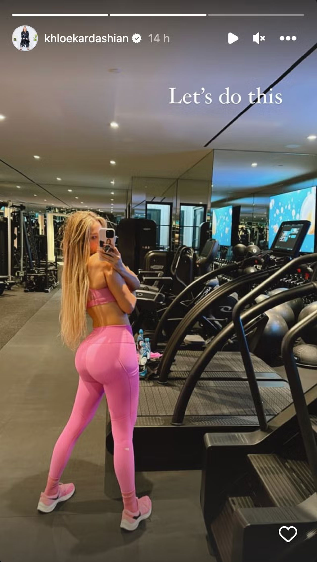 Khloe Kardashian pink workout set Instagram Story