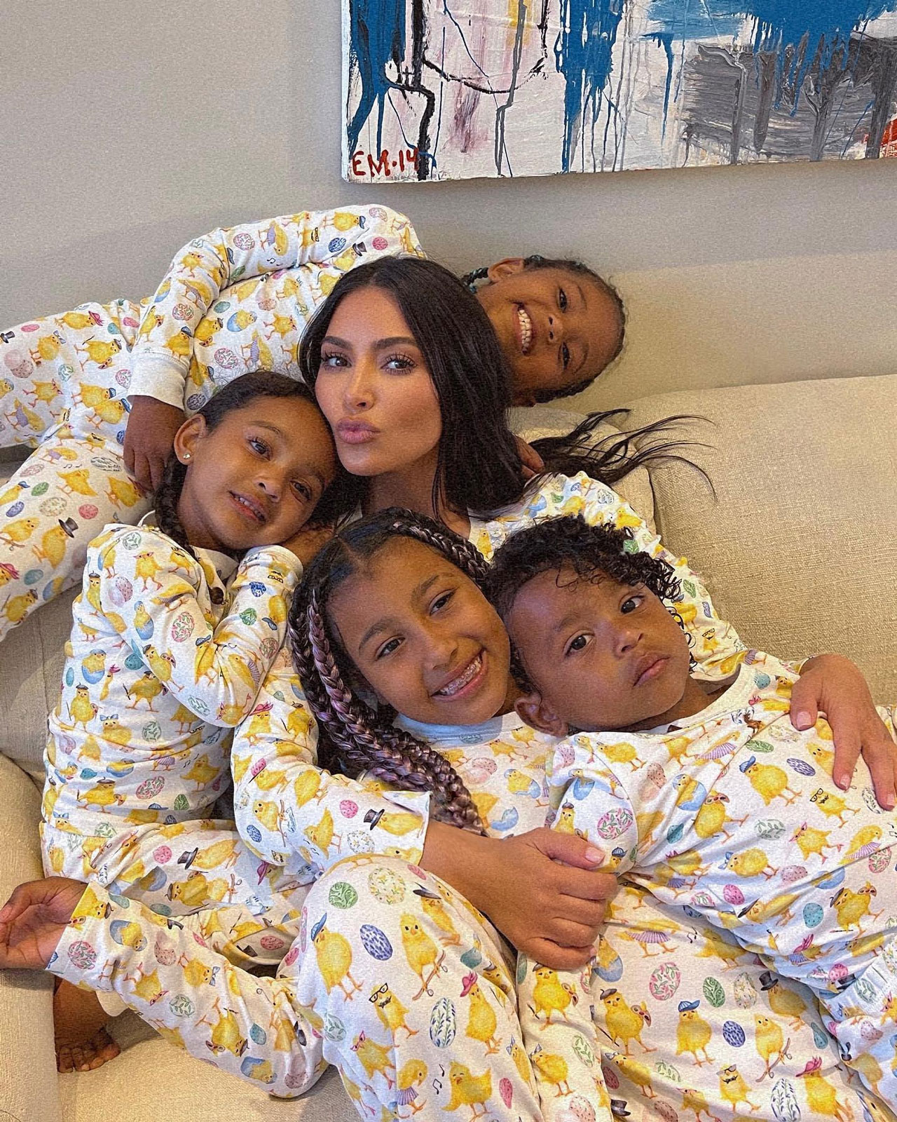 Kim Kardashian and kids matching pajamas Instagram