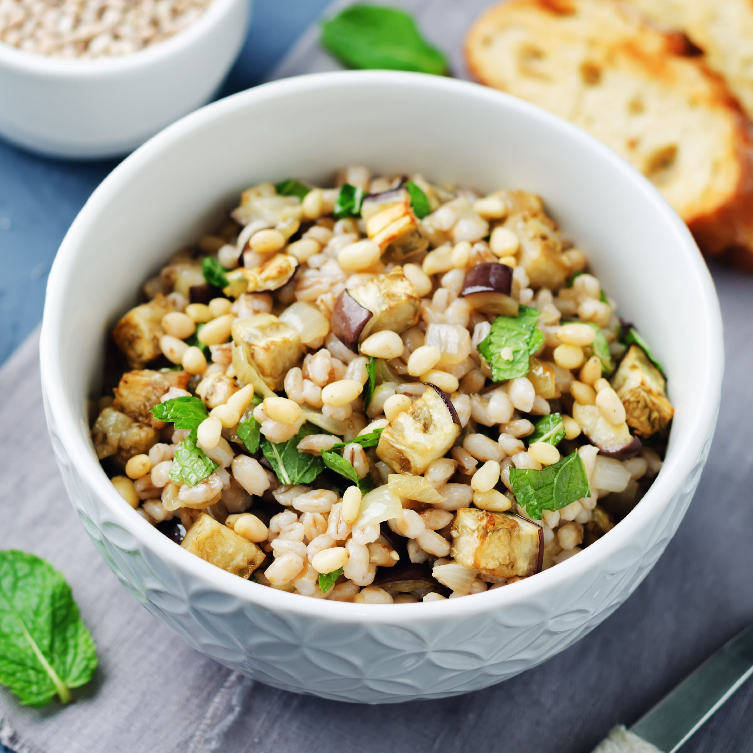 bowl of barley with veggies