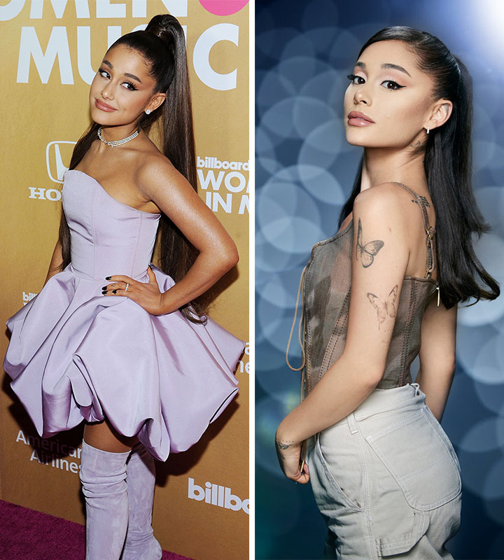 ariana grande 2018 and 2021 side-by-side