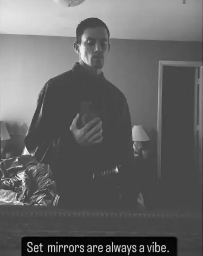Channing Tatum looking thin black and white mirror selfie