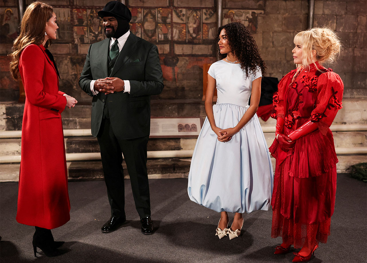 Kate Middleton Together at Christmas carol service speaking with Paloma Faith