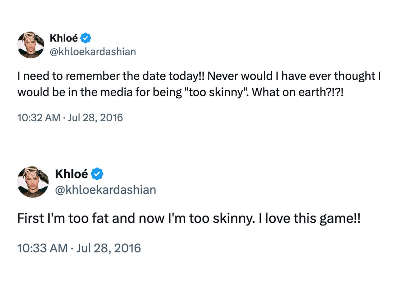 Khloe Kardashian 2016 tweets about weight