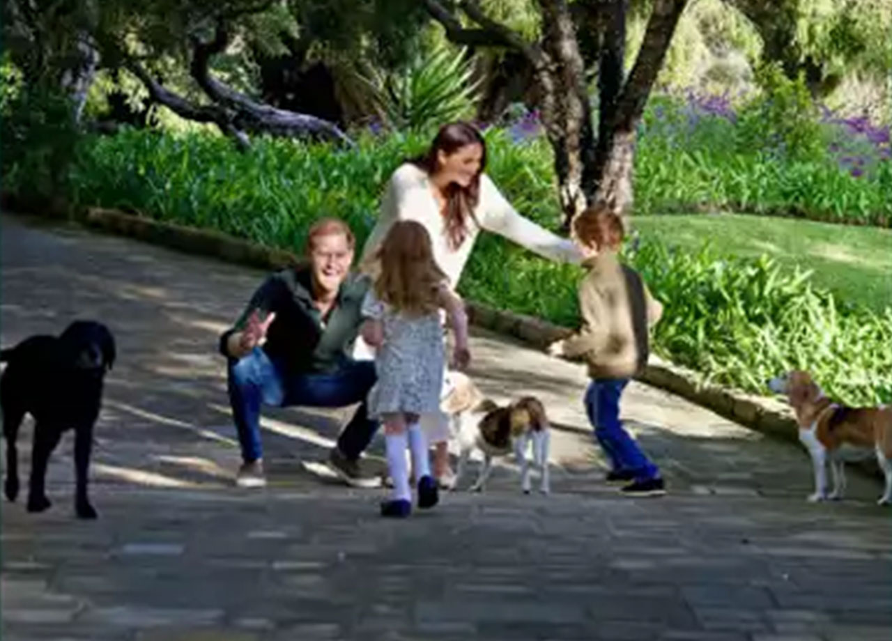 Meghan Markle and Prince Harry Holiday Card 2024 zoomed in with kids