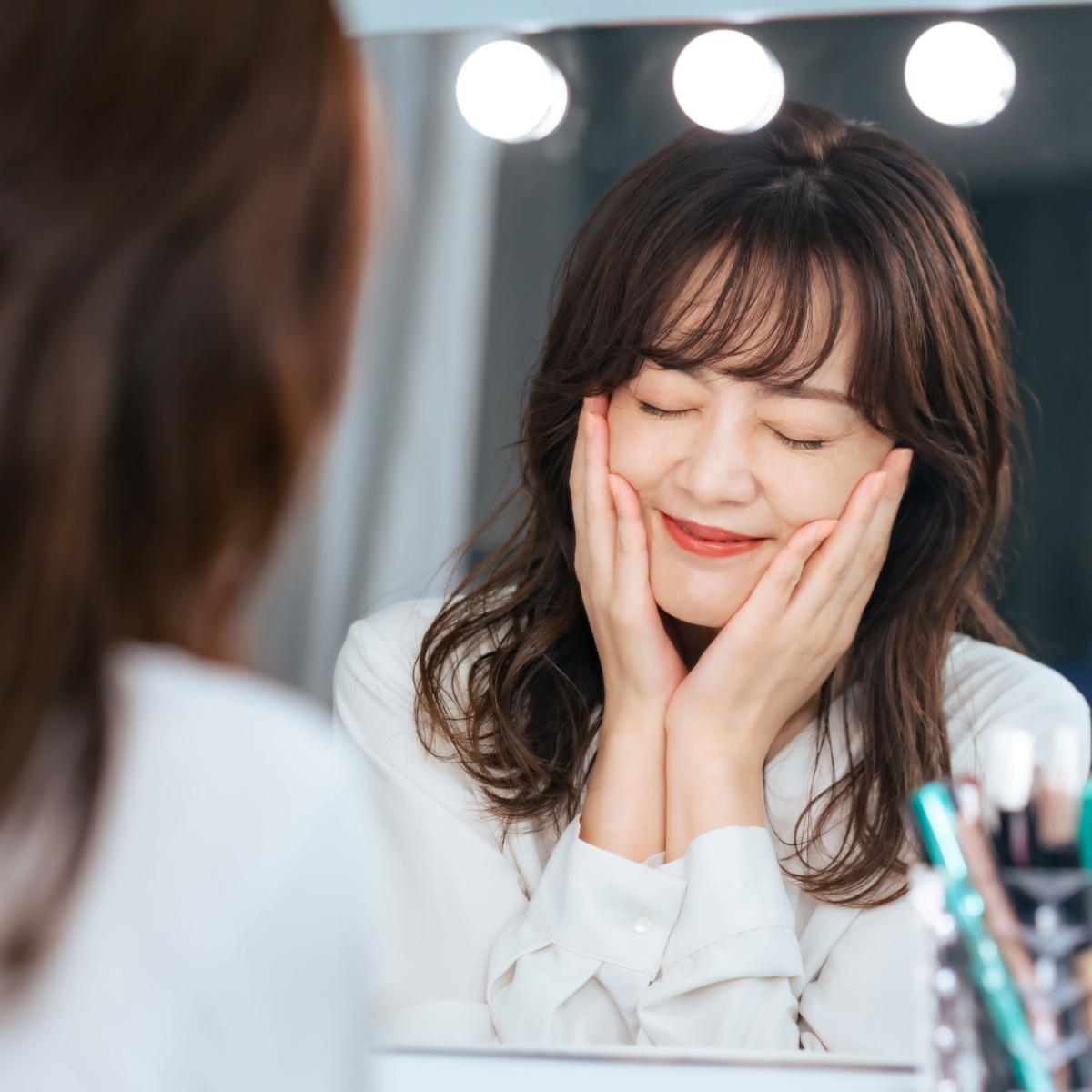 woman happy with skin