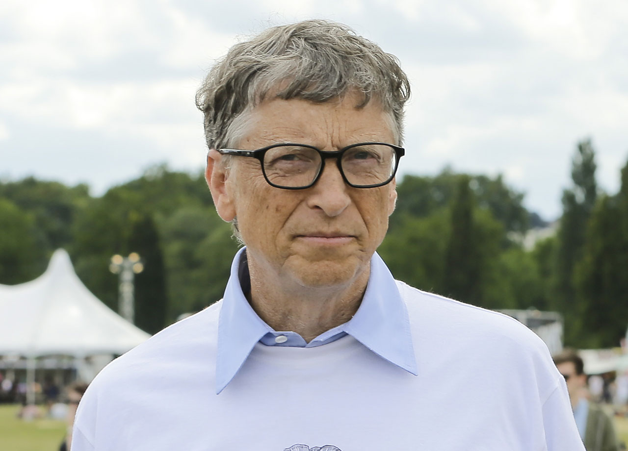 Bill Gates delivers a speech during a press conference