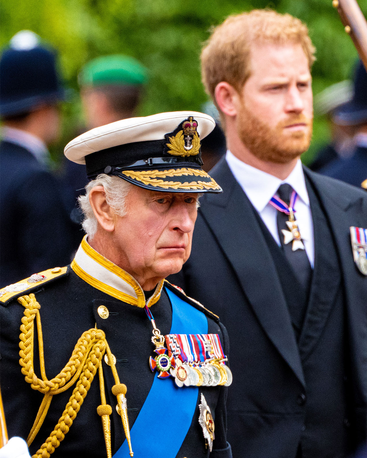 King Charles and Prince Harry at Queen Elizabeth's funeral