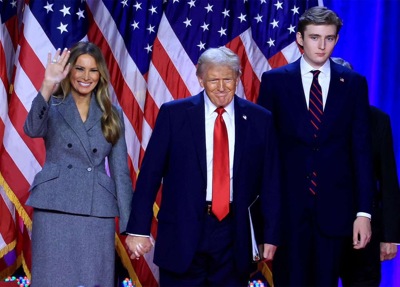 Melania Trump and Donald Trump and Barron Trump in West Palm Beach