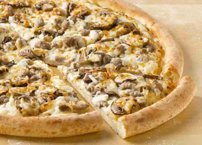 Mushrooms on swiss burger pizza at papa johns