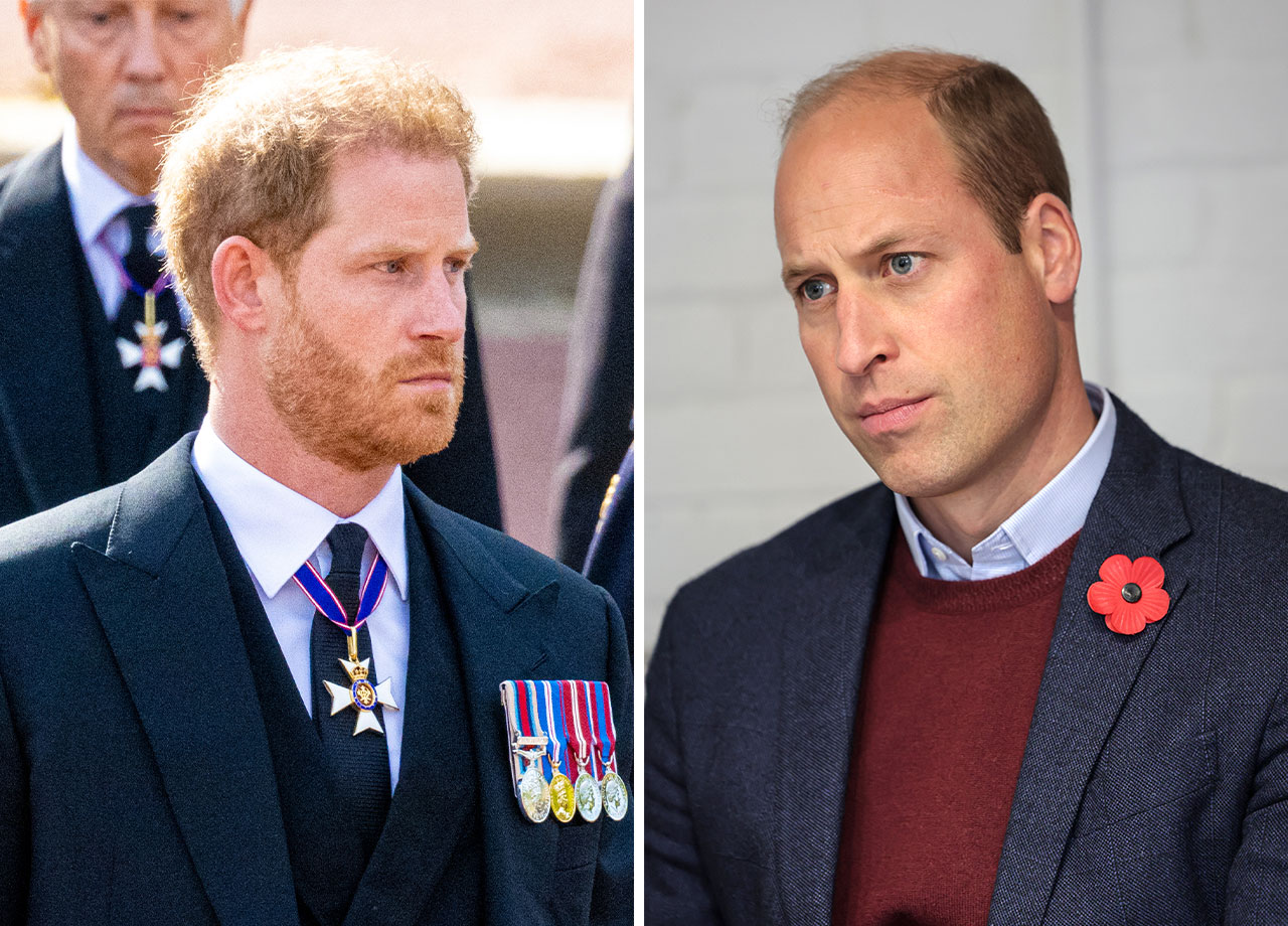 Prince Harry and Prince William frowning