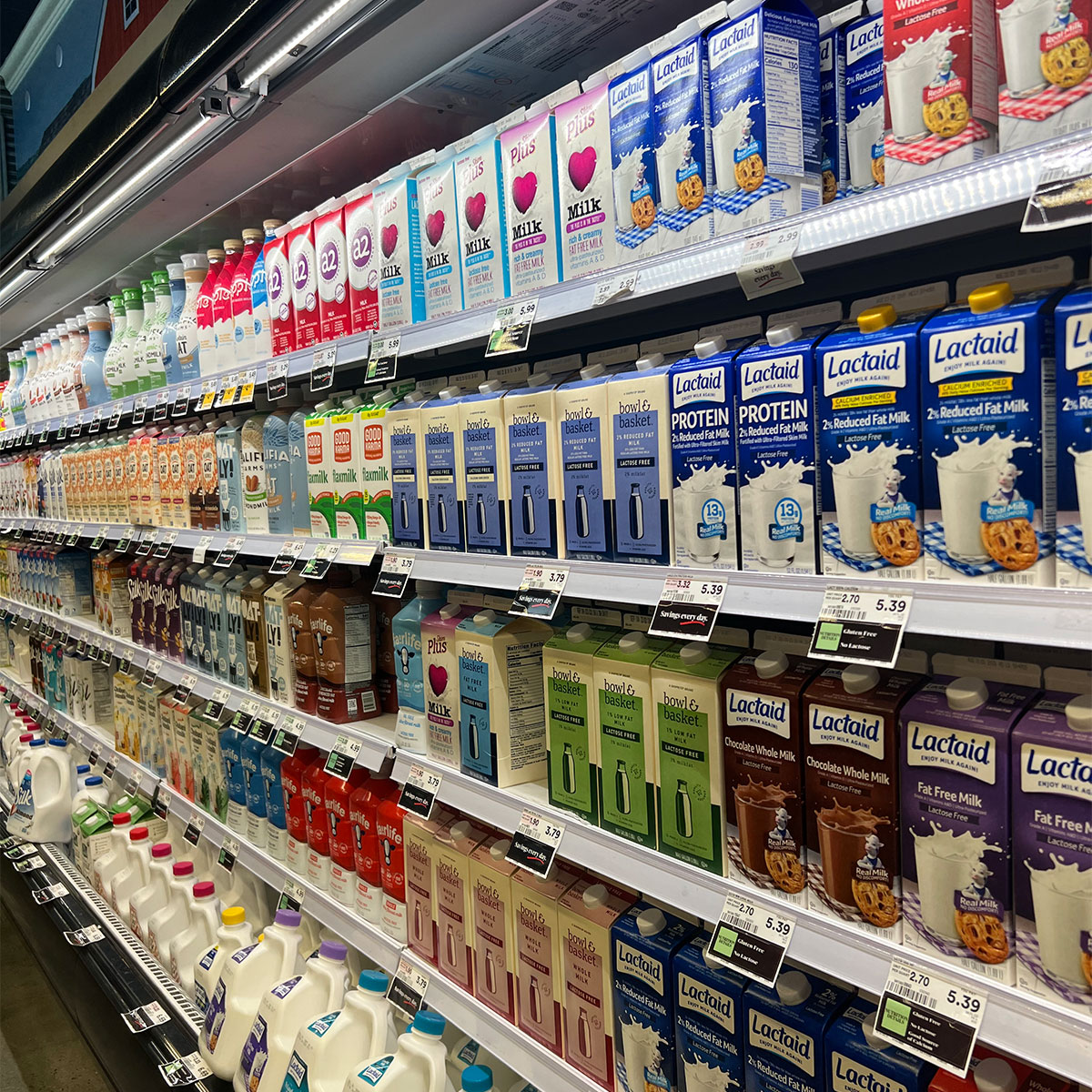 milk aisle at grocery store