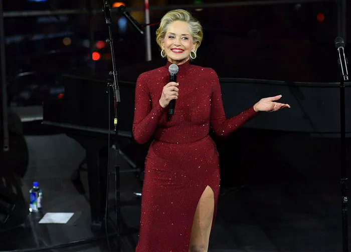 Sharon Stone on stage American Heart Association Red Dress Fashion Show 2025
