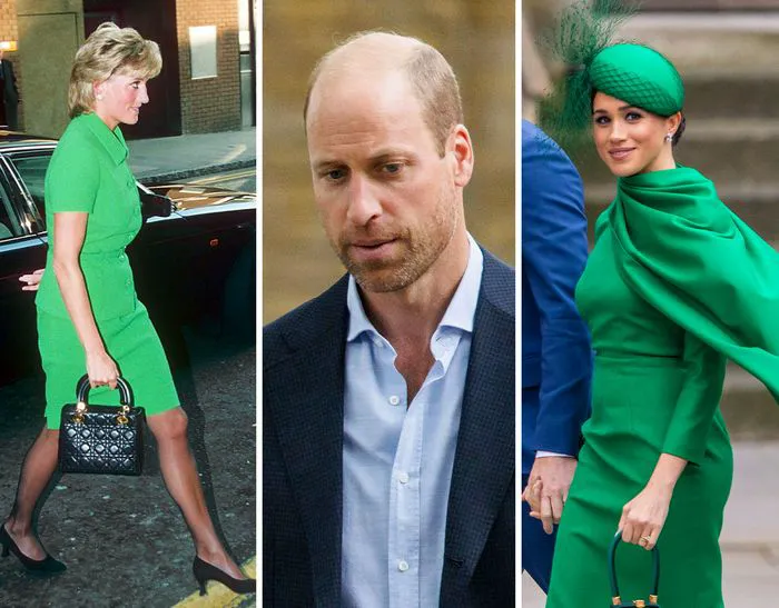 Prince William with Meghan Markle and Princess Diana dressed in green