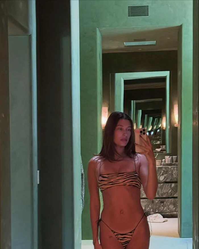 Hailey Bieber bikini mirror selfie