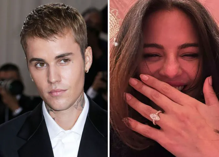 Justin Bieber and Selena Gomez with engagement ring