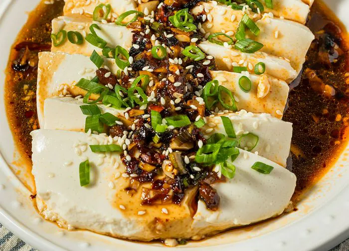 Silken tofu with a chili crisp sauce