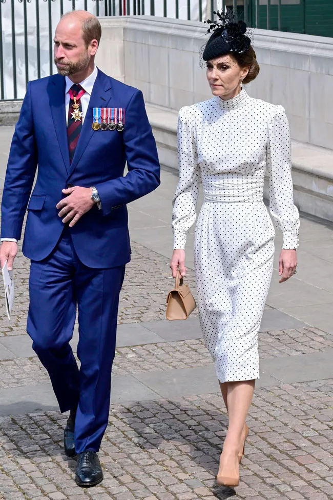 Prince William and Kate Middleton polka dot Alessandra Rich dress For 80th anniversary of VE Day