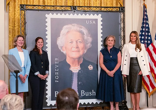 Melania Trump at the Barbara Bush stamp unveiling