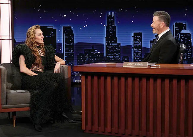 Miley Cyrus in netted dress on Jimmy Kimmel Live