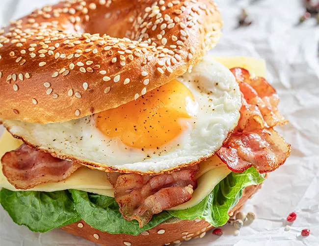 bacon egg and cheese on bagel