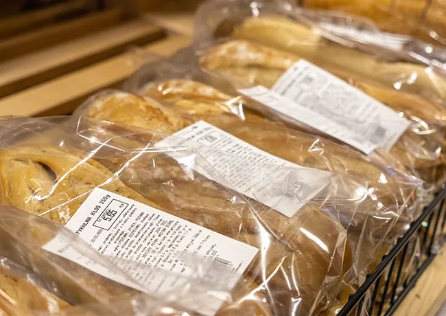 bags of bread in a store