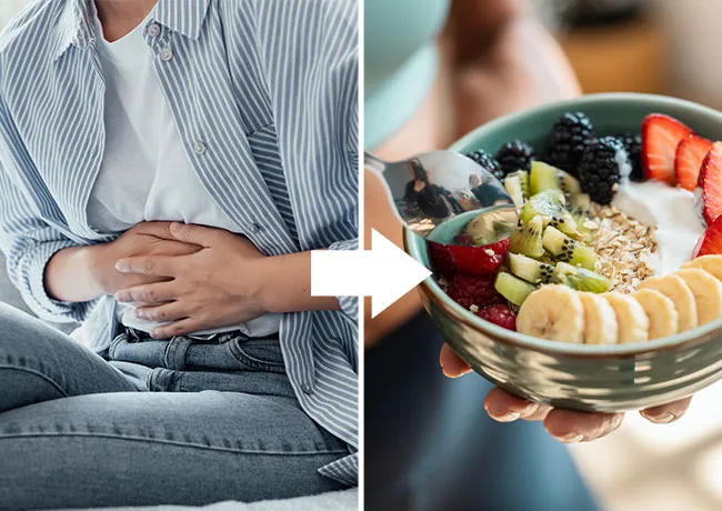woman signaling hunger and a healthy meal