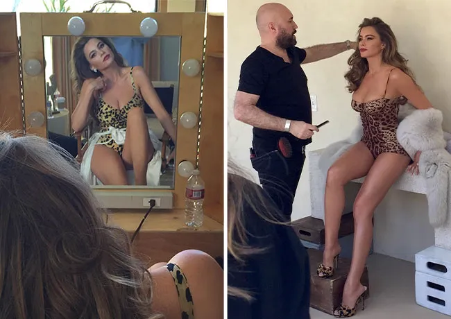 Sofia Vergara behind the scenes Vanity Fair shoot leopard print