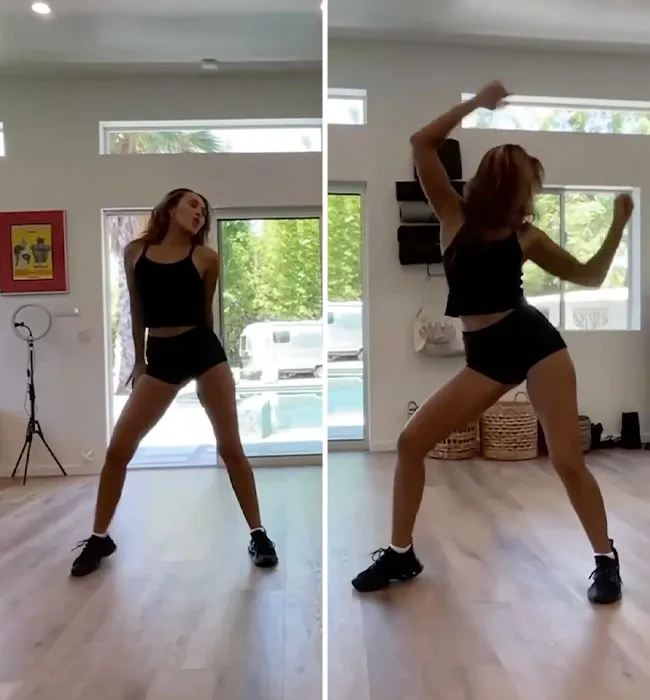 Miley Cyrus dancing to Walk of Fame