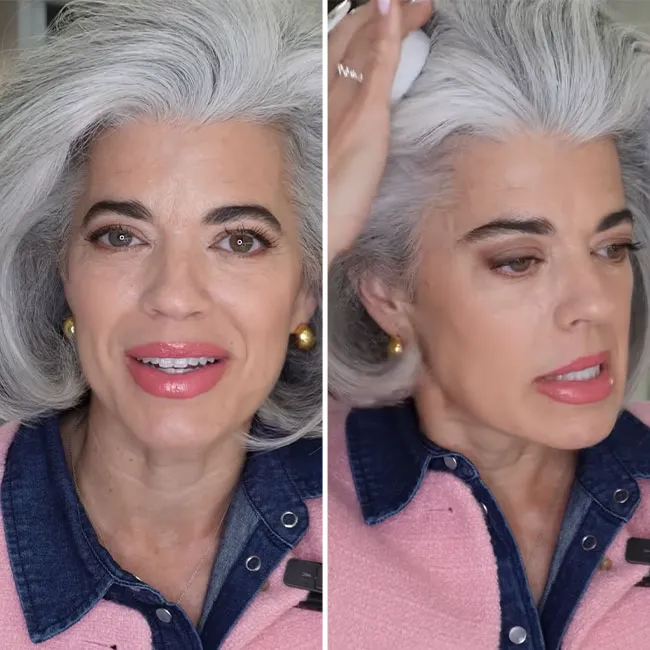 Woman demonstrating a voluminous hair tutorial