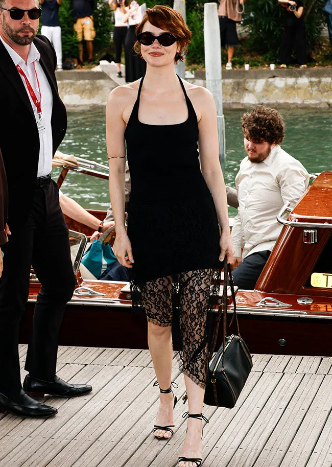 Emma Stone Bugonia Venice Film Festival black Louis Vuitton dress
