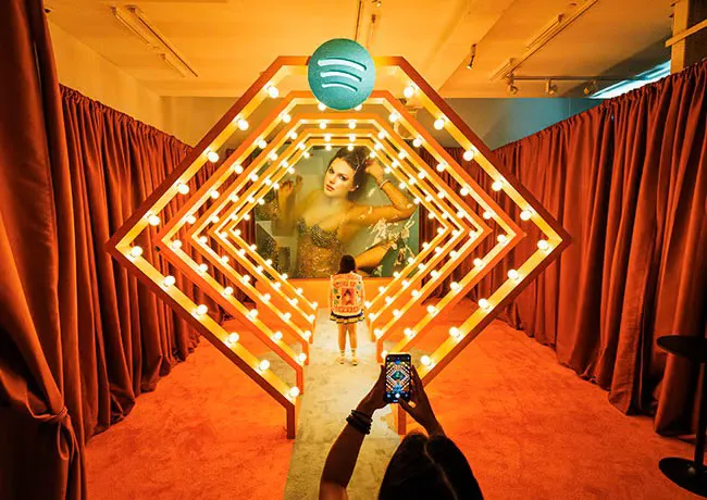 Fans taking photos Taylor Swift Life of a Showgirl Spotify event